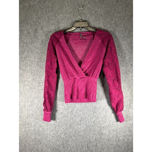 Anthropologie Sweater Women XXS Surplice Ribbed Lace Long Sleeve Purple Pullover - Picture 1 of 7